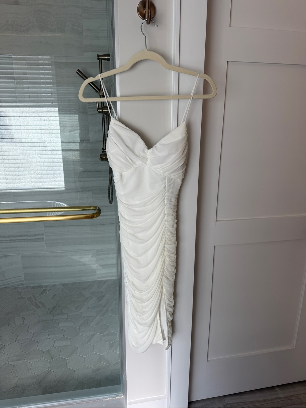 Lulu's White Ruched Mesh Bodycon Mini Dress - Picture 3 of 4